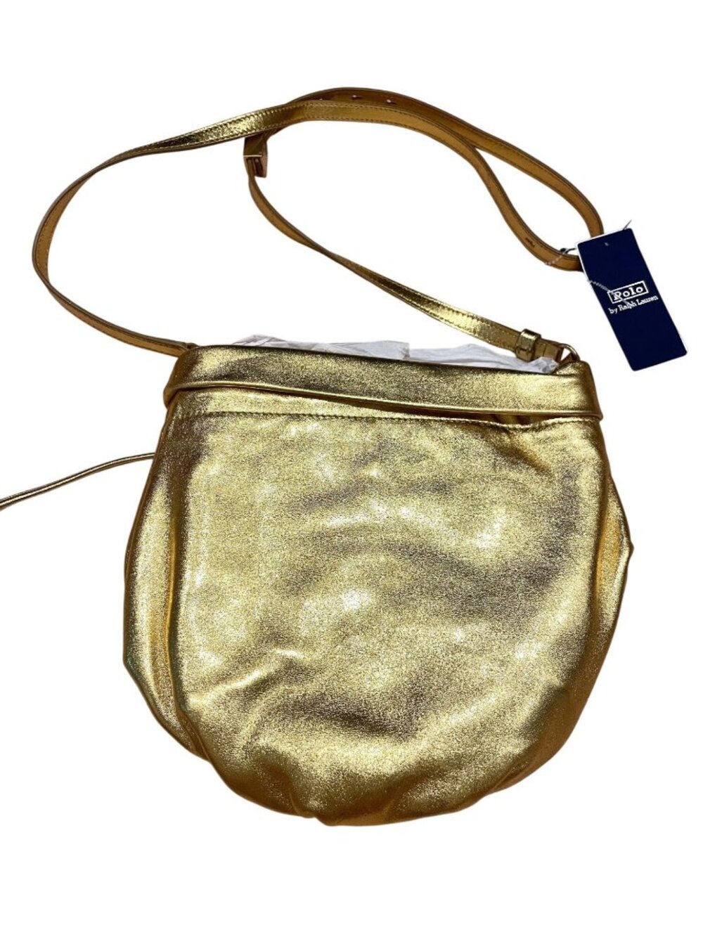 NWT Polo Ralph Lauren Blue Label Gold Crossbody Bag Leather - Picture 3 of 12